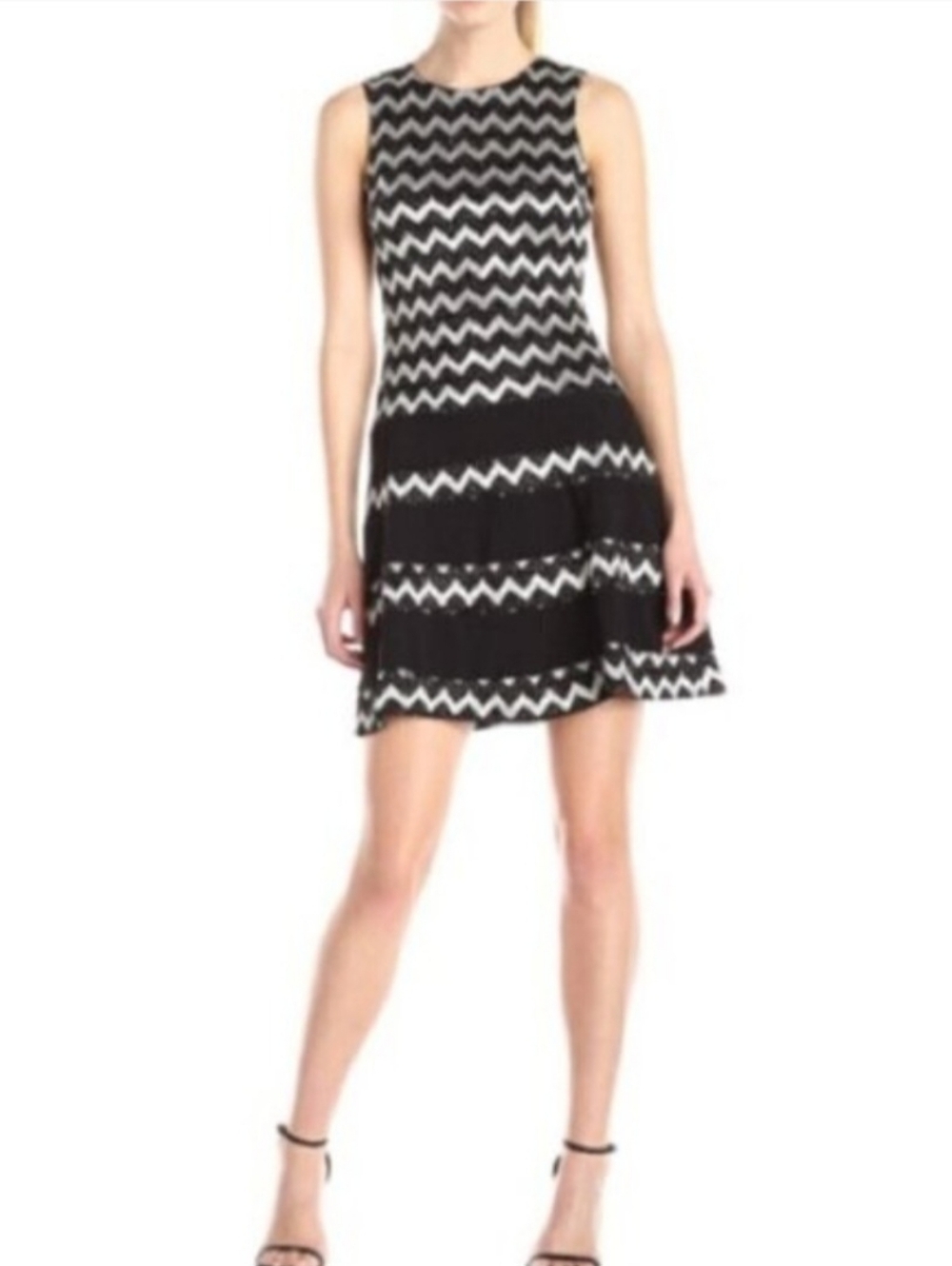 Betsy & Adam Black & White Chevron Sleeveless A-Line Dress > LIKE NEW CONDITION